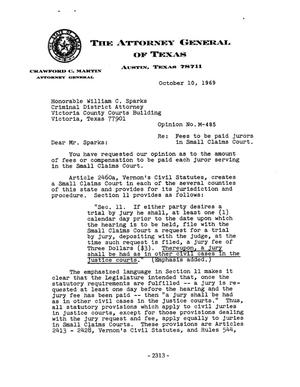 Texas Attorney General Opinion: M-485