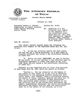 Primary view of object titled 'Texas Attorney General Opinion: M-492'.