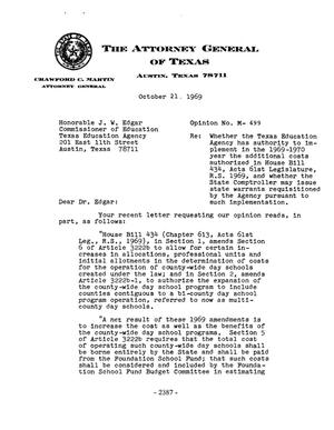 Texas Attorney General Opinion: M-499