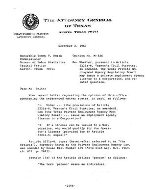 Texas Attorney General Opinion: M-526