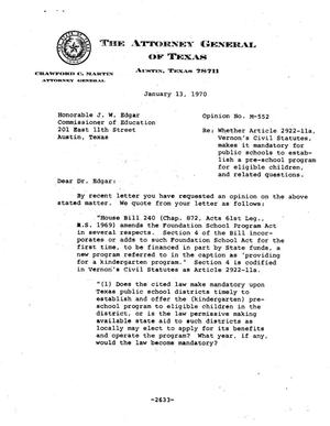 Primary view of object titled 'Texas Attorney General Opinion: M-552'.