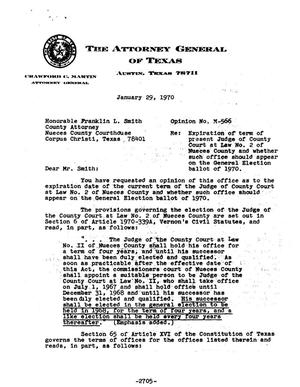 Primary view of object titled 'Texas Attorney General Opinion: M-566'.