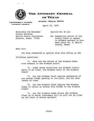Texas Attorney General Opinion: M-615