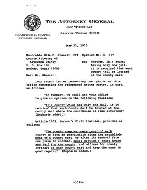 Texas Attorney General Opinion: M-637