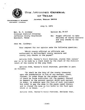 Primary view of object titled 'Texas Attorney General Opinion: M-657'.