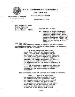 Primary view of object titled 'Texas Attorney General Opinion: M-697'.