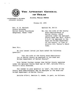 Texas Attorney General Opinion: M-710