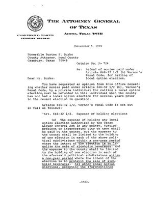 Texas Attorney General Opinion: M-724