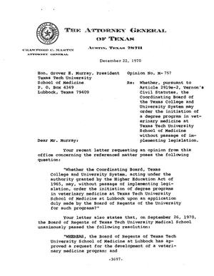 Primary view of object titled 'Texas Attorney General Opinion: M-757'.