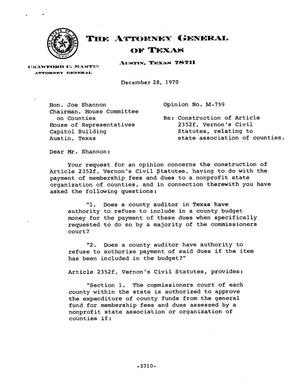 Primary view of object titled 'Texas Attorney General Opinion: M-759'.