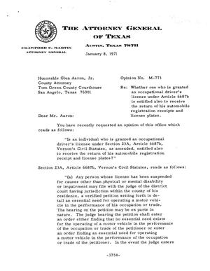 Texas Attorney General Opinion: M-771