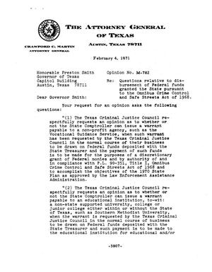 Primary view of object titled 'Texas Attorney General Opinion: M-782'.