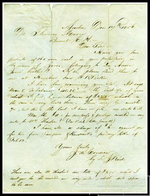 Primary view of object titled '[Letter to Dr. Thomas Moore from J. De Cordova, Dec. 17, 1856]'.