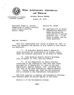 Texas Attorney General Opinion: M-942