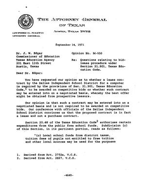 Primary view of object titled 'Texas Attorney General Opinion: M-950'.