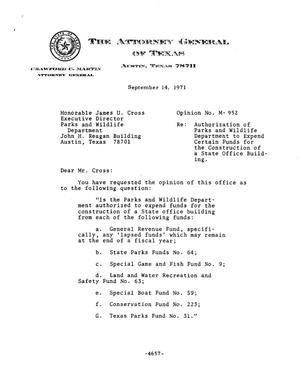 Texas Attorney General Opinion: M-952