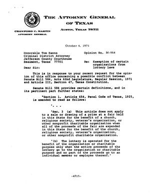 Primary view of object titled 'Texas Attorney General Opinion: M-964'.