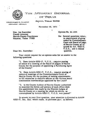 Primary view of object titled 'Texas Attorney General Opinion: M-1005'.