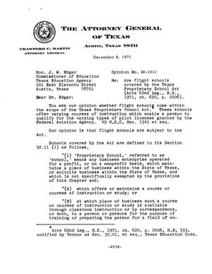 Texas Attorney General Opinion: M-1011