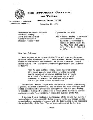 Texas Attorney General Opinion: M-1025