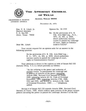 Texas Attorney General Opinion: M-1030