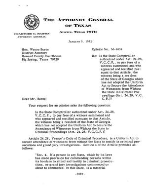 Texas Attorney General Opinion: M-1038