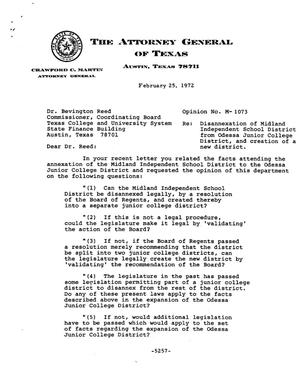 Primary view of object titled 'Texas Attorney General Opinion: M-1073'.