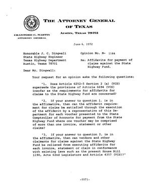 Texas Attorney General Opinion: M-1144