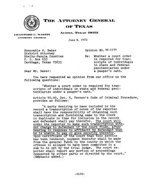Primary view of object titled 'Texas Attorney General Opinion: M-1159'.