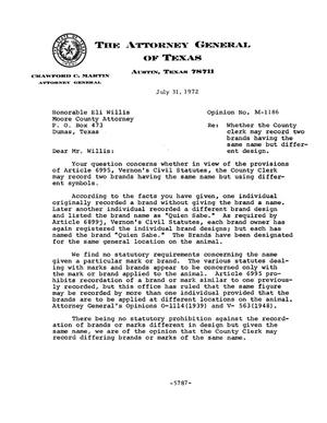 Primary view of object titled 'Texas Attorney General Opinion: M-1186'.