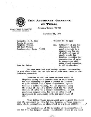 Texas Attorney General Opinion: M-1218
