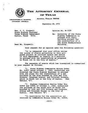 Texas Attorney General Opinion: M-1228