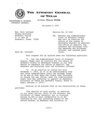 Texas Attorney General Opinion: M-1260