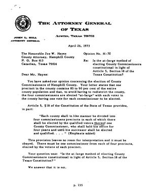 Texas Attorney General Opinion: H-32