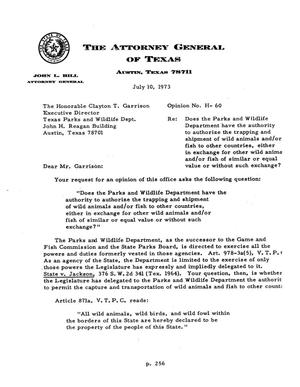Texas Attorney General Opinion: H-60