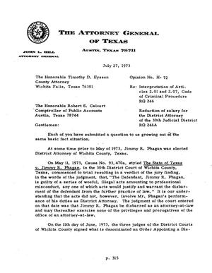 Texas Attorney General Opinion: H-72