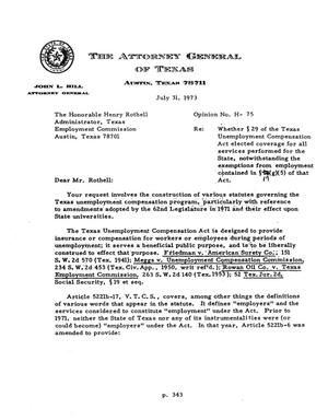 Texas Attorney General Opinion: H-75