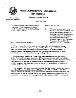 Texas Attorney General Opinion: H-76