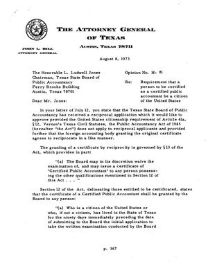 Texas Attorney General Opinion: H-81