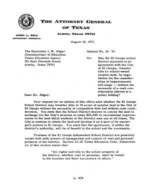 Texas Attorney General Opinion: H-93