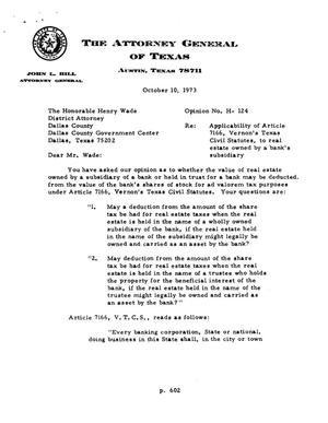 Texas Attorney General Opinion: H-124