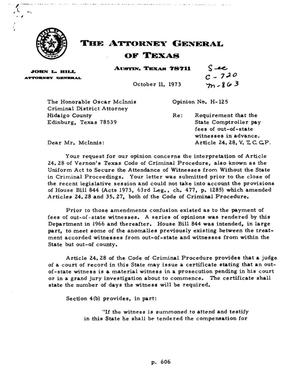 Texas Attorney General Opinion: H-125