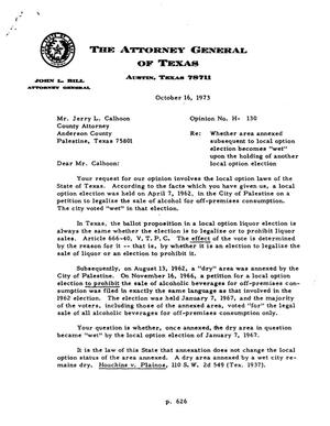 Texas Attorney General Opinion: H-130