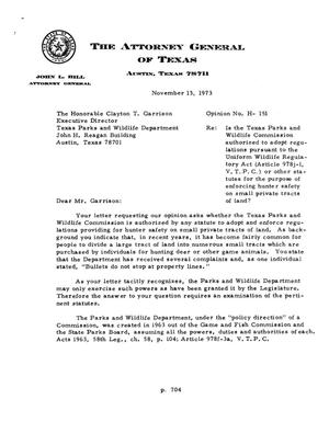 Texas Attorney General Opinion: H-151