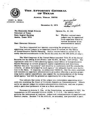 Primary view of object titled 'Texas Attorney General Opinion: H-155'.