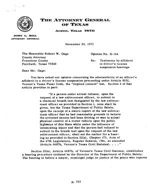 Texas Attorney General Opinion: H-164