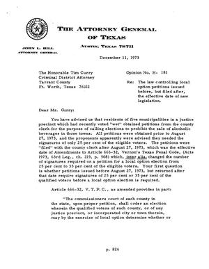 Texas Attorney General Opinion: H-181