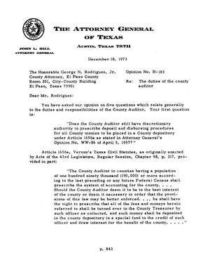 Texas Attorney General Opinion: H-183