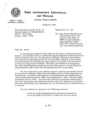 Texas Attorney General Opinion: H-192