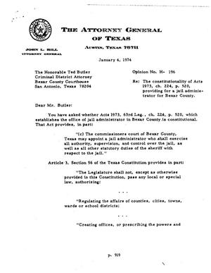 Texas Attorney General Opinion: H-196
